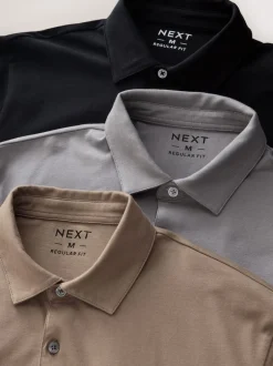 Poloshirts|Next Zwart/grijs/naturel blok - Set van 3 jersey poloshirts met korte mouwen