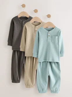 Pyjama's|Nachtkleding En Pyjama's*Next Zwart/grijze geribbelde grandad - Verpakking van 3 oversized pyjama's 3 (9mnd -12jr)