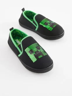 Pantoffels|Pantoffels|Next Zwart/groen - Minecraft pantoffels met cupzool