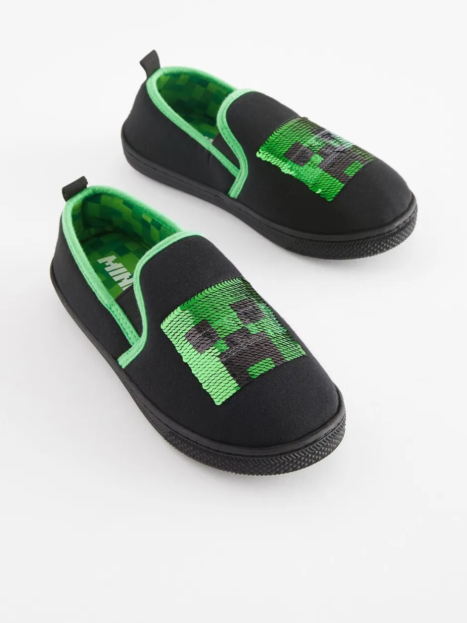 Pantoffels|Pantoffels|Next Zwart/groen - Minecraft pantoffels met cupzool