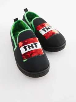 Pantoffels|Pantoffels|Next Zwart/groen - Minecraft pantoffels met cupzool