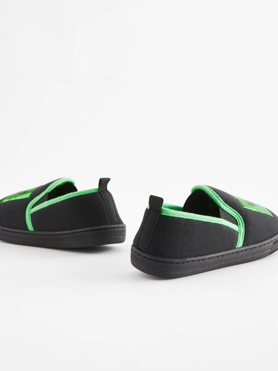 Pantoffels|Pantoffels|Next Zwart/groen - Minecraft pantoffels met cupzool