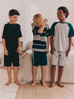 Pyjama's|Next - Set van 3 pyjama's met short (3-16 jr) Zwart/groen