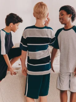 Pyjama's|Next - Set van 3 pyjama's met short (3-16 jr) Zwart/groen