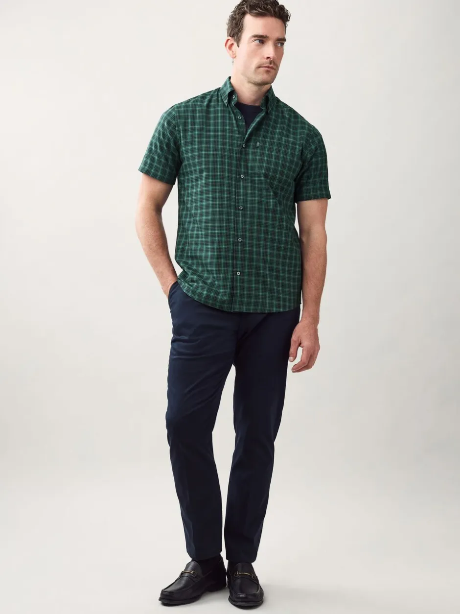 Shirts|Next Zwart/groen mini-ruit - Strijvrij Oxford overhemd met korte mouwen en knopen