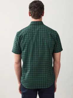 Shirts|Next Zwart/groen mini-ruit - Strijvrij Oxford overhemd met korte mouwen en knopen
