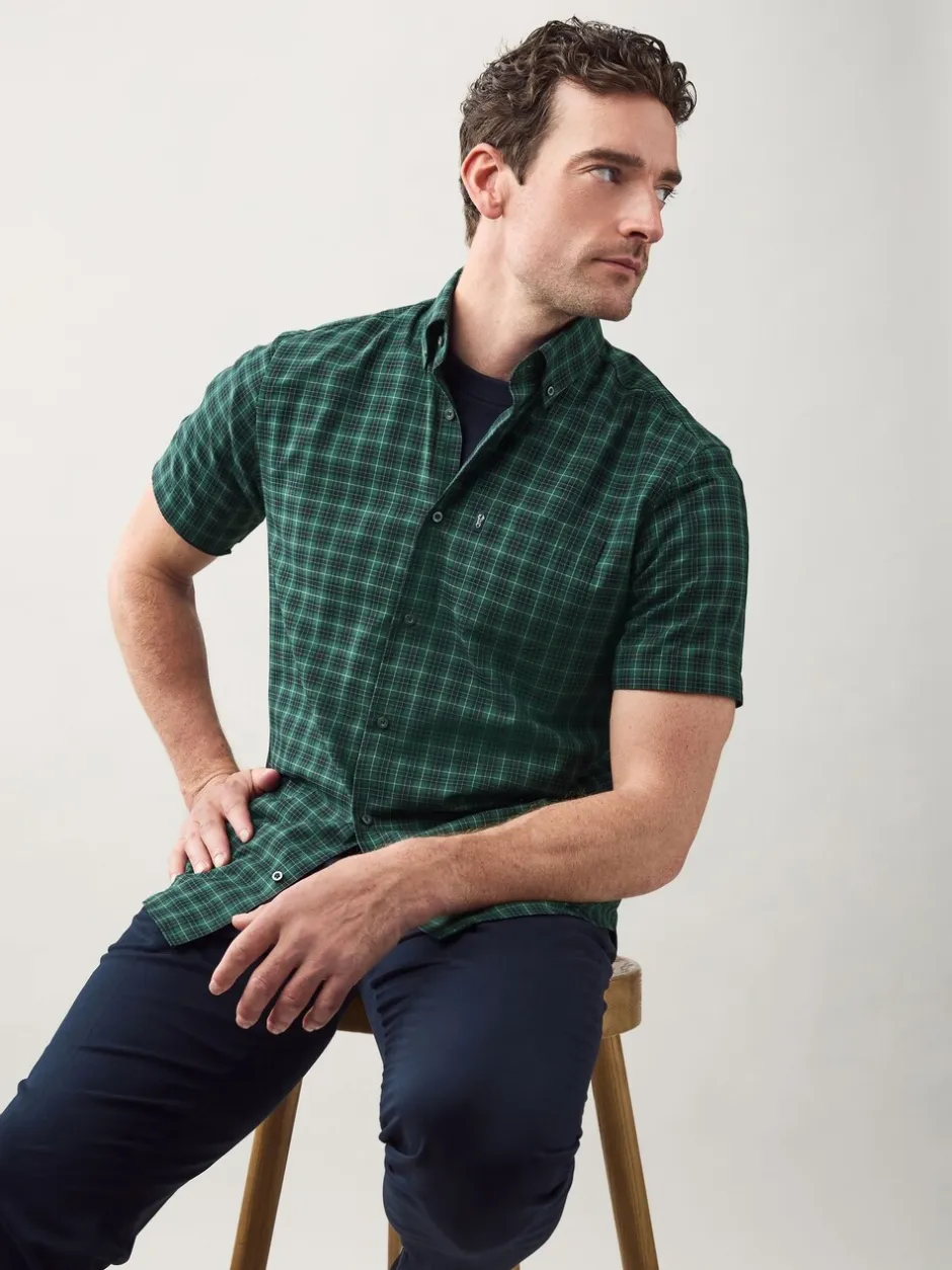 Shirts|Next Zwart/groen mini-ruit - Strijvrij Oxford overhemd met korte mouwen en knopen
