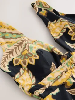 Badkleding*Next Zwart/groen paisley - Diepuitgesneden vormgevend buikcorrigerend badpak