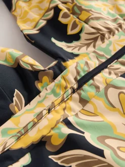 Badkleding*Next Zwart/groen paisley - Diepuitgesneden vormgevend buikcorrigerend badpak