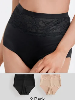 Shapewear|Next Zwart/huidskleurig - 2 Slipjes met licht buikcorrigerende hoge taille