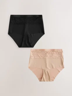 Shapewear|Next Zwart/huidskleurig - 2 Slipjes met licht buikcorrigerende hoge taille