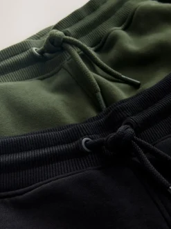 Joggingbroeken|Next - Slim Fit Utility Brushback Heavyweight 2 Pack Cargo Joggers Zwart/kakigroen