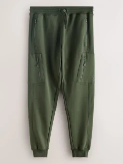 Joggingbroeken|Next - Slim Fit Utility Brushback Heavyweight 2 Pack Cargo Joggers Zwart/kakigroen