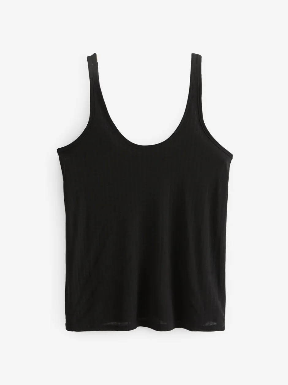 Tops En T-Shirts|Next - Verpakking van 2 geribbelde nonchalante hemdjes met ruime ronde hals Zwart/kakigroen