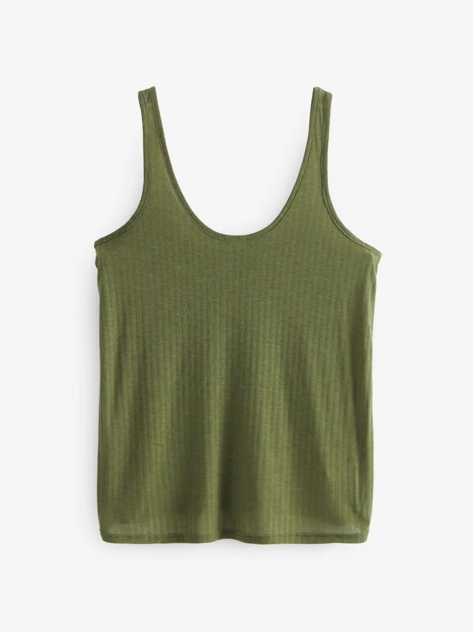 Tops En T-Shirts|Next - Verpakking van 2 geribbelde nonchalante hemdjes met ruime ronde hals Zwart/kakigroen