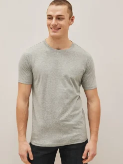 T-Shirts En Hemden|Next - Slim Fit - Essential katoenen T-shirts verpakking van 6 Zwart/leisteen/grijs gemêleerd/wit/marineblauw/blauw