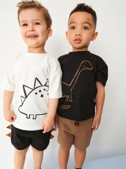 Tops|Sets En Combisets|Next - Set van 2 T-shirts met korte mouwen en shorts (3 mnd - 7 jr) (3 mnd - 7 jr) Zwart/lichtbruine dinosaurus