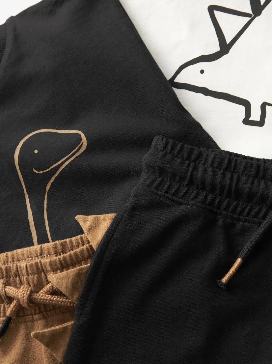 Tops|Sets En Combisets|Next - Set van 2 T-shirts met korte mouwen en shorts (3 mnd - 7 jr) (3 mnd - 7 jr) Zwart/lichtbruine dinosaurus