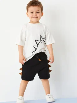 Tops|Sets En Combisets|Next - Set van 2 T-shirts met korte mouwen en shorts (3 mnd - 7 jr) (3 mnd - 7 jr) Zwart/lichtbruine dinosaurus