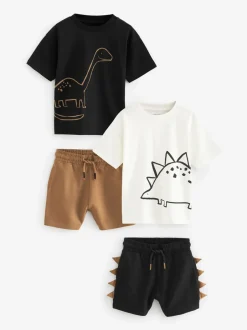 Tops|Sets En Combisets|Next - Set van 2 T-shirts met korte mouwen en shorts (3 mnd - 7 jr) (3 mnd - 7 jr) Zwart/lichtbruine dinosaurus