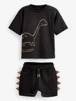 Tops|Sets En Combisets|Next - Set van 2 T-shirts met korte mouwen en shorts (3 mnd - 7 jr) (3 mnd - 7 jr) Zwart/lichtbruine dinosaurus