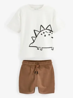 Tops|Sets En Combisets|Next - Set van 2 T-shirts met korte mouwen en shorts (3 mnd - 7 jr) (3 mnd - 7 jr) Zwart/lichtbruine dinosaurus