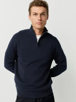 Gebreide Kleding*Next - 100% Cotton Regular Fit Premium Quarter Zip Jumpers 2 Pack Zwart/marineblauw