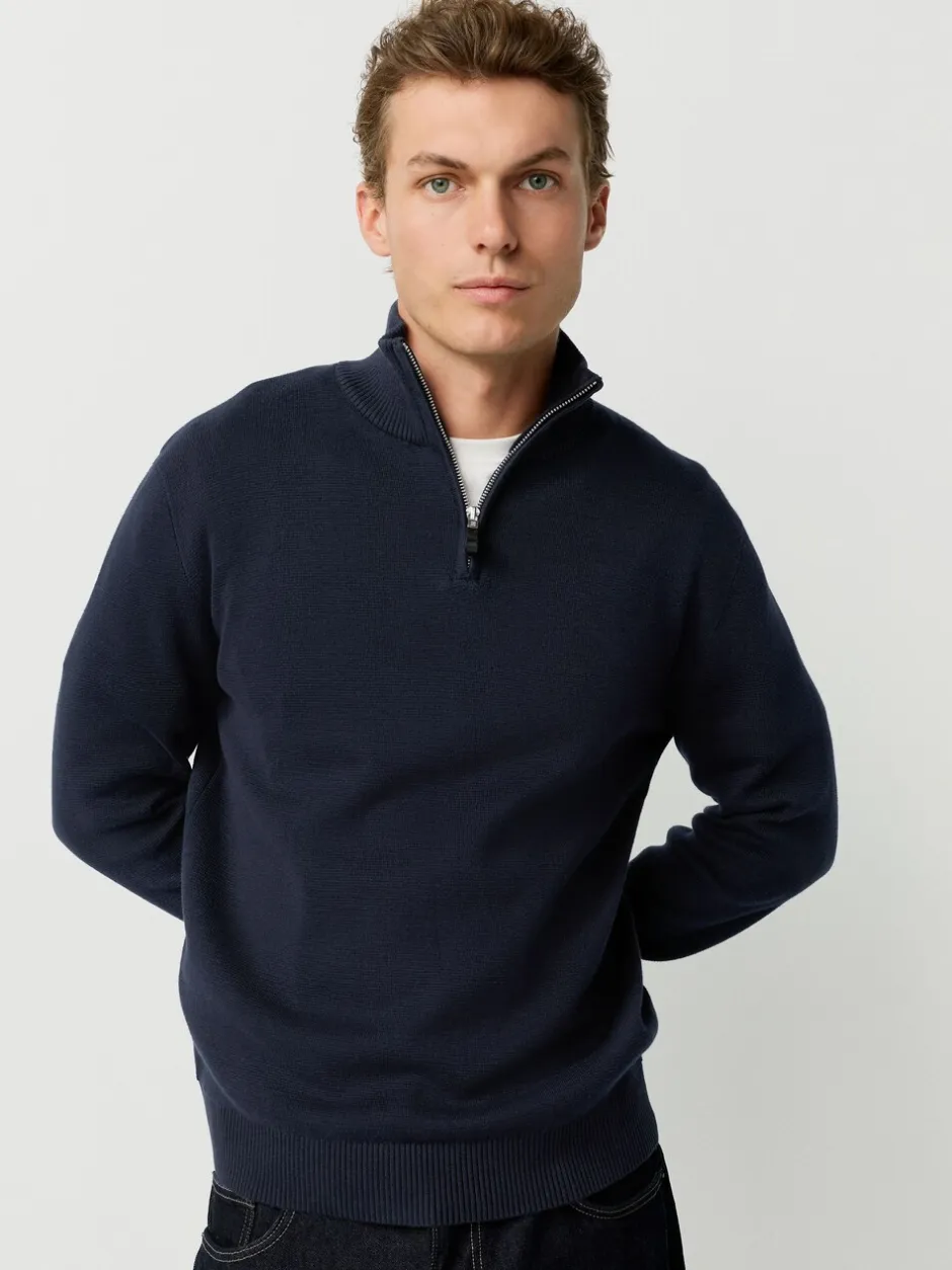 Gebreide Kleding*Next - 100% Cotton Regular Fit Premium Quarter Zip Jumpers 2 Pack Zwart/marineblauw