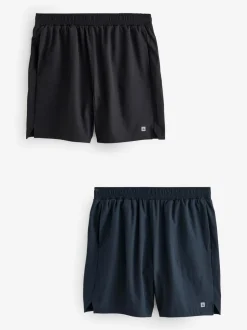 Shorts|Next - 7 inch - Active Gym Sports Shorts 2 Pack Zwart/marineblauw