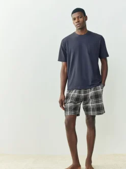 Pyjama's|Loungewear|Next Zwart/marineblauw - Check Short Sleeve Jersey Pyjamas Set 2 Pack