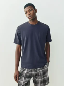 Pyjama's|Loungewear|Next Zwart/marineblauw - Check Short Sleeve Jersey Pyjamas Set 2 Pack