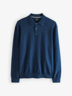 Gebreide Kleding|Poloshirts*Next - Gebreide poloshirts met lange mouwen 2 -pack Zwart/marineblauw
