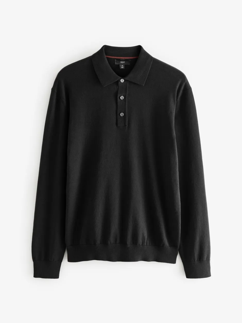 Gebreide Kleding|Poloshirts*Next - Gebreide poloshirts met lange mouwen 2 -pack Zwart/marineblauw