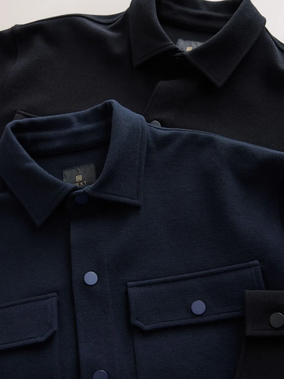 Jassen En Jacks|Shirts|Next - Jersey Twill Popper Shackets 2 Pack Zwart/marineblauw