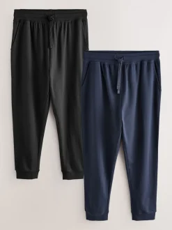 Pyjama's|Loungewear|Next - Met boorden - Loopback Soft Touch 2 Pack Open Joggers Zwart/marineblauw