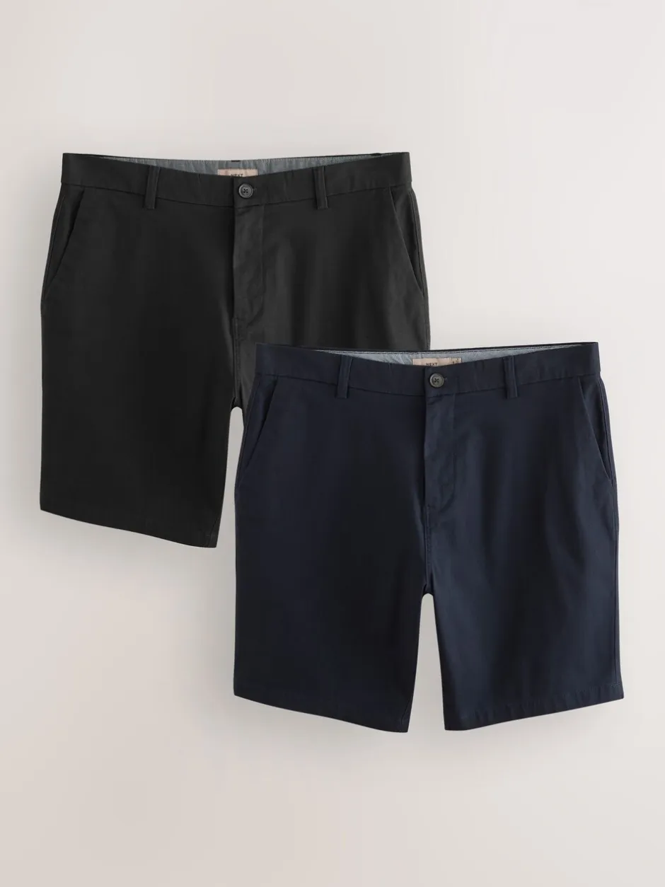 Shorts|Next - Straight fit - Set van 2 chinoshorts met stretch Zwart/marineblauw
