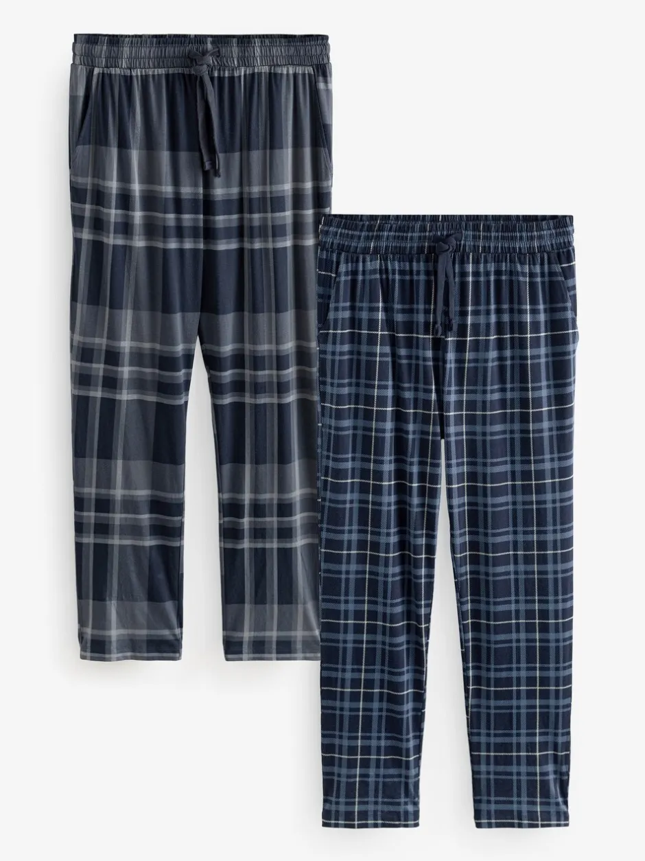 Pyjama's|Next Zwart/marineblauw geruit - Jersey 100% Cotton Pyjama Bottoms 2 Pack