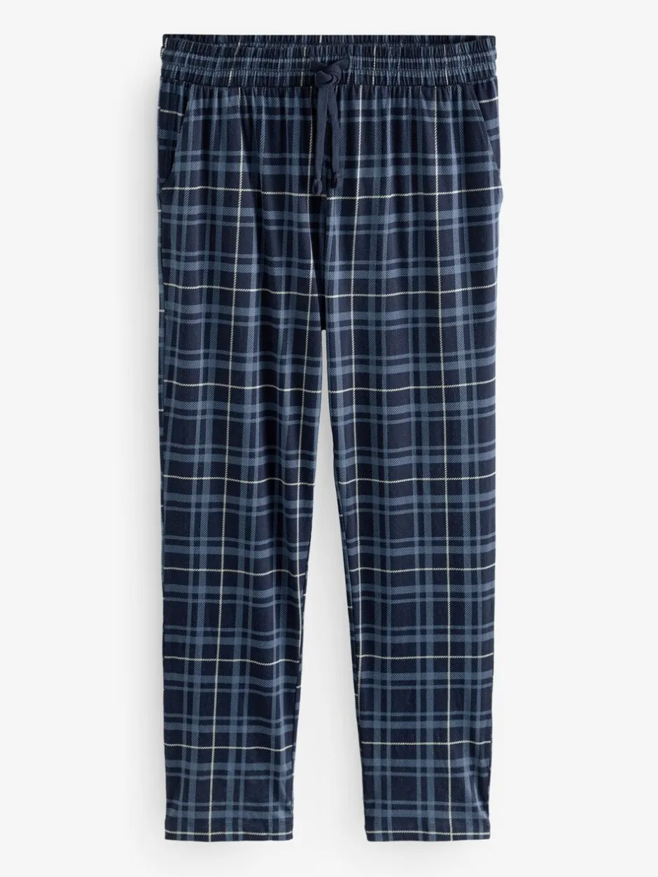 Pyjama's|Next Zwart/marineblauw geruit - Jersey 100% Cotton Pyjama Bottoms 2 Pack