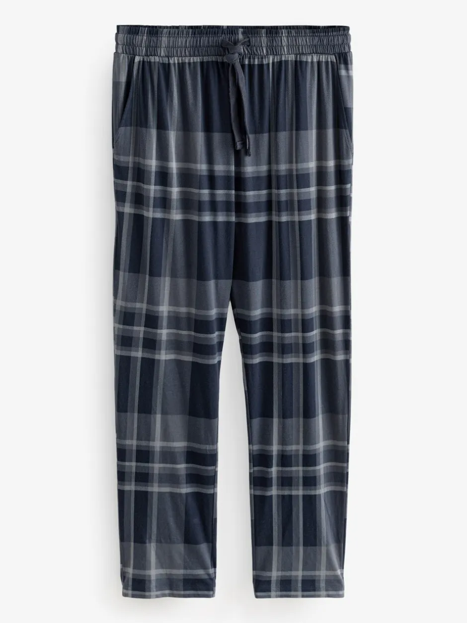 Pyjama's|Next Zwart/marineblauw geruit - Jersey 100% Cotton Pyjama Bottoms 2 Pack