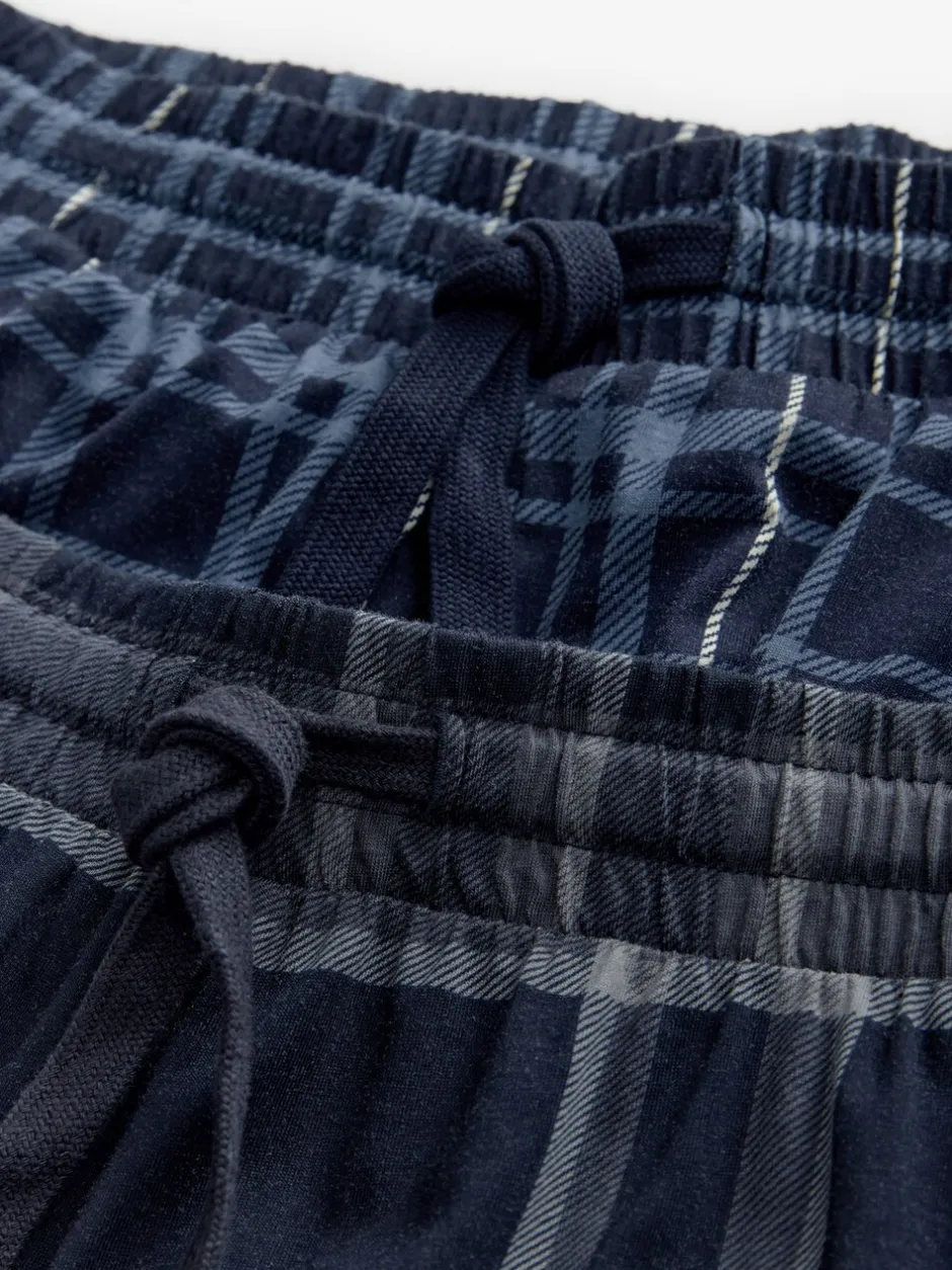 Pyjama's|Next Zwart/marineblauw geruit - Jersey 100% Cotton Pyjama Bottoms 2 Pack