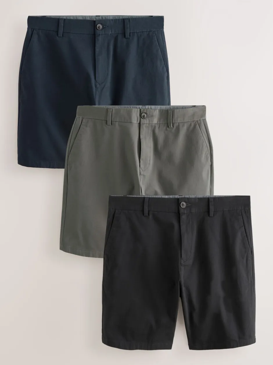 Shorts*Next - Straight fit - Set van 3 chinoshorts met stretch Zwart/marineblauw/antraciet