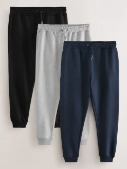 Joggingbroeken|Next - Verpakking van 3 slim-fit jersey joggingbroeken met hoog katoengehalte Zwart/marineblauw/grijs