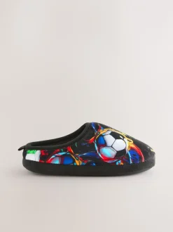 Pantoffels|Next Zwart/Meerkleurig met voetbalprint - Pantoffelmuiltjes