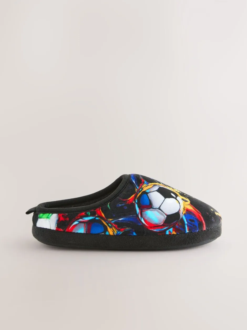 Pantoffels|Next Zwart/Meerkleurig met voetbalprint - Pantoffelmuiltjes