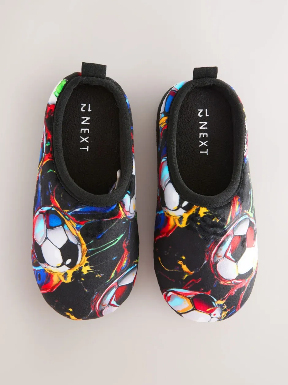 Pantoffels|Next Zwart/Meerkleurig met voetbalprint - Pantoffelmuiltjes