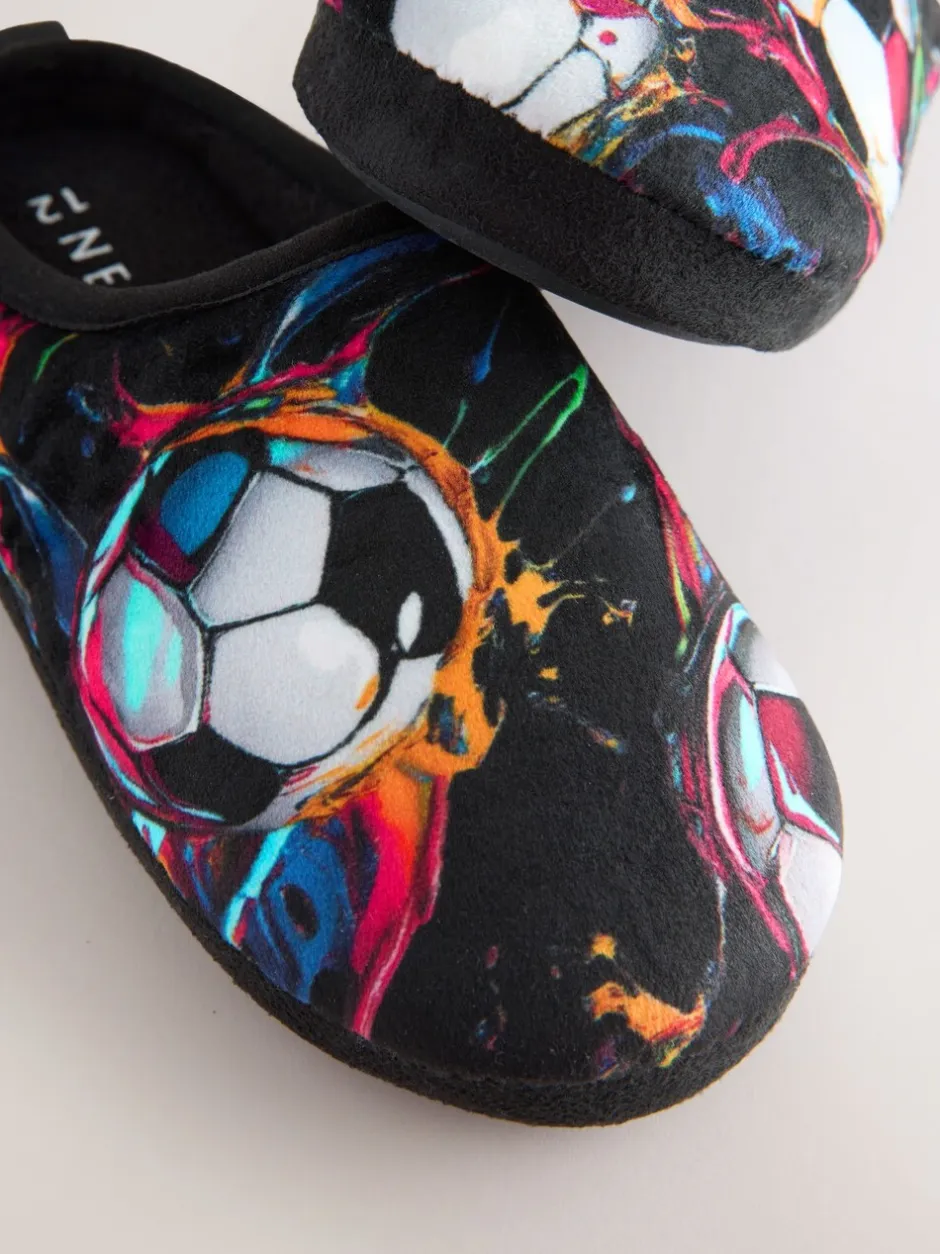 Pantoffels|Next Zwart/Meerkleurig met voetbalprint - Pantoffelmuiltjes