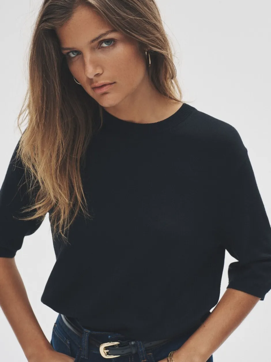 Tops En T-Shirts|The Set - fijngebreide T-shirts Zwart/Naturel/Crème