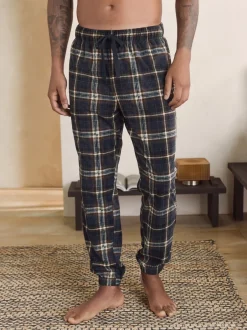 Pyjama's|Loungewear*Next Zwart/neutraal geruit - Motionflex Corded Cosy Cuffed Pyjama Bottoms