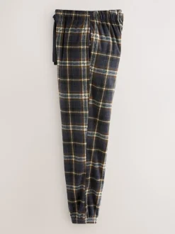 Pyjama's|Loungewear*Next Zwart/neutraal geruit - Motionflex Corded Cosy Cuffed Pyjama Bottoms