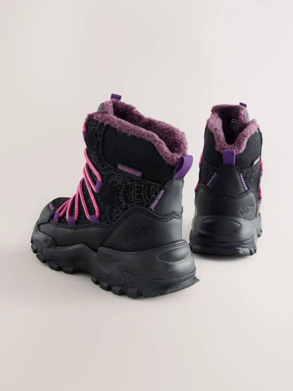 Boots*Next Zwart/paars met print - Waterbestendige wandelschoenen